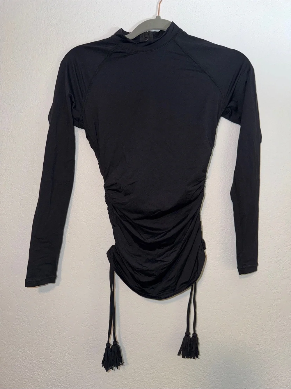 J. Crew Black Long-Sleeve Ruched Side Tie Swim Tee